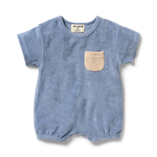 ORGANIC TERRY GROWSUIT - DUSTY BLUE