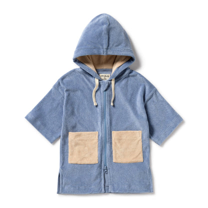 ORGANIC TERRY HOODED TOWEL - DUSTY BLUE