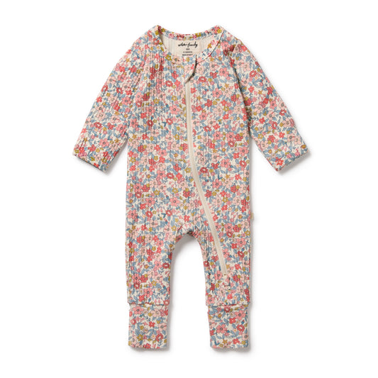 SUMMER BLOOM ORGANIC ZIPSUIT WITH FEET