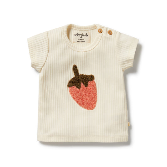 STRAWBERRY KISSES EMBROIDERED ORGANIC TEE