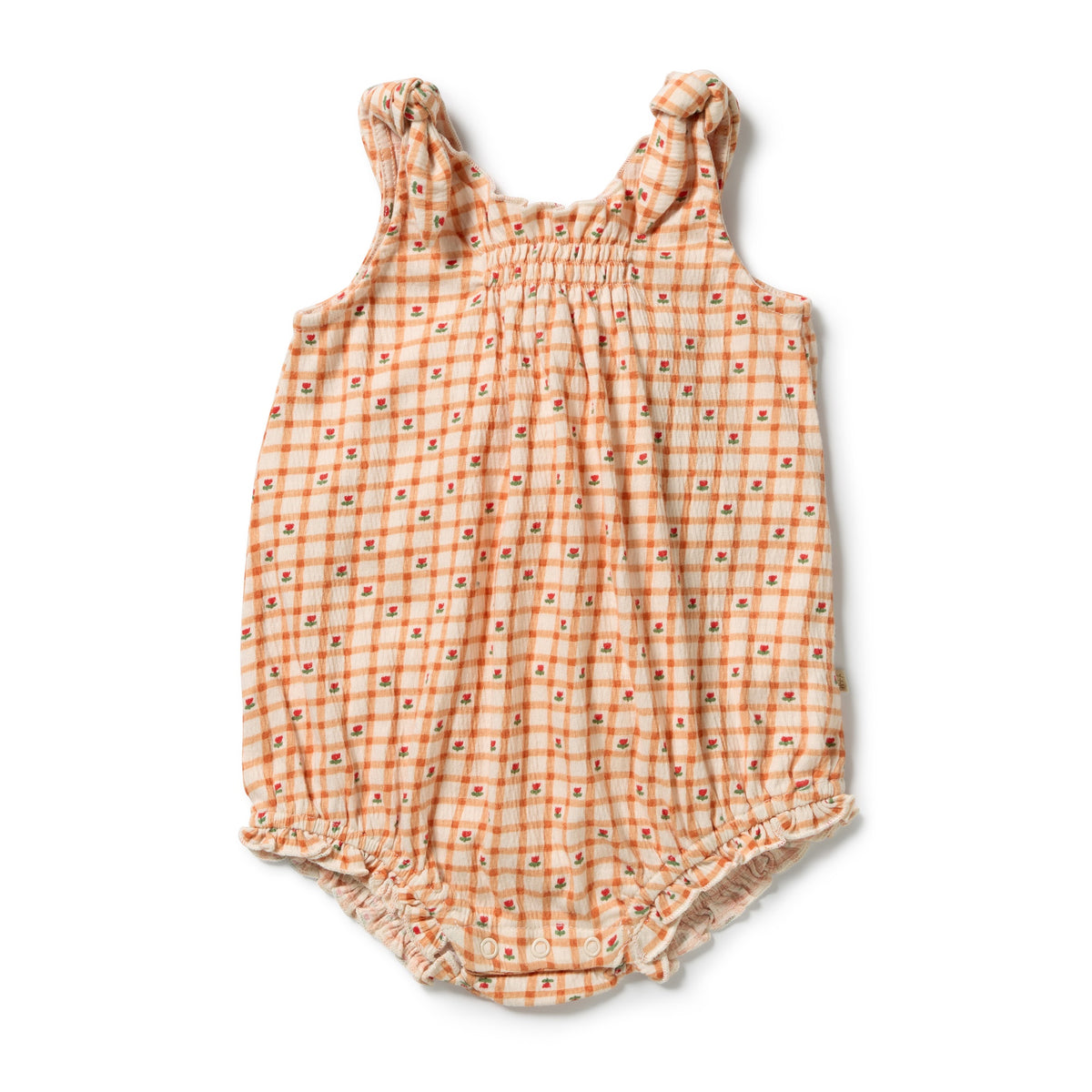 CHECKERBERRY CRINKLE BABY PLAYSUIT