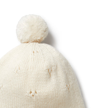 KNITTED POINTELLE BONNET - ECRU