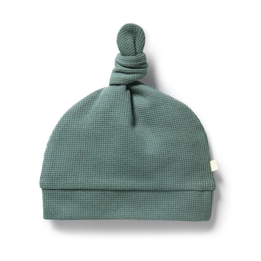 ORGANIC WAFFLE KNOT HAT - PINE GREEN