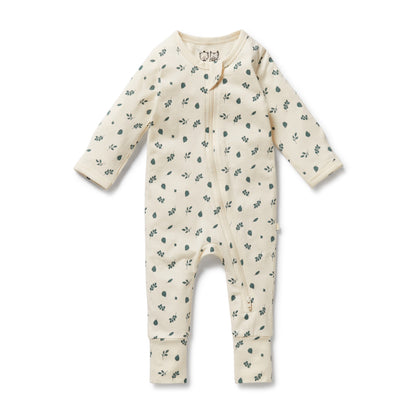 ORGNIC ZIPSUIT WITH FEET - TWILIGHT LEAF