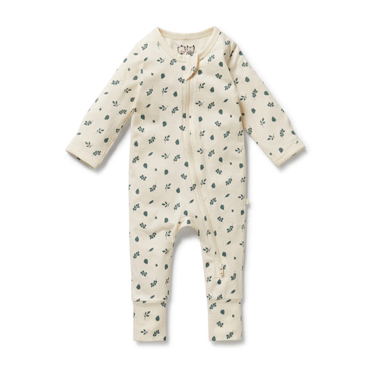 ORGNIC ZIPSUIT WITH FEET - TWILIGHT LEAF