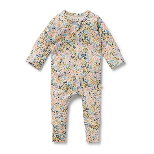 ORGANIC ZIPSUIT WITH FEET - TINY BLOOM
