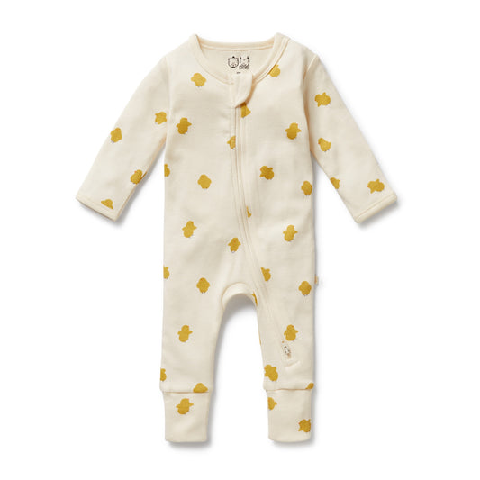 ORGANIC ZIPSUIT WITH FEET - LITTLE CHICK