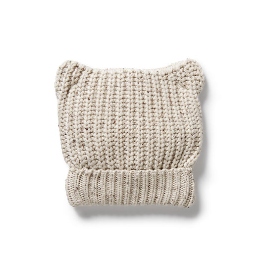 ORGANIC KNITTED BEAR HAT - COOKIES & CREAM