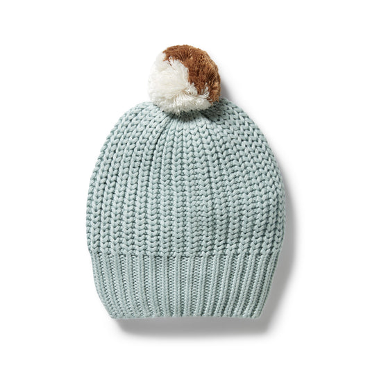 ORGANIC KNITTED HAT - DUCK EGG
