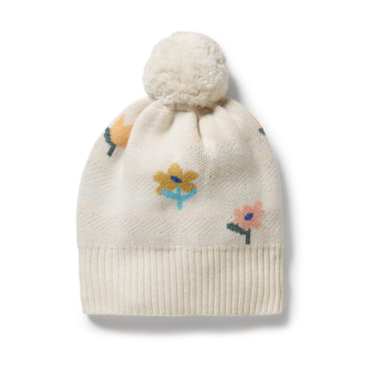 ORGANIC KNIT JACQUARD BEANIE - FLOWER POP