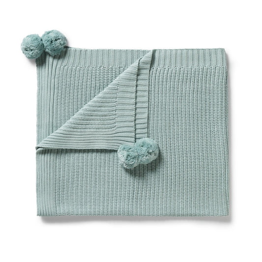 ORGANIC KNITTED BLANKET - DUCK EGG
