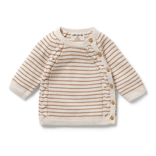 ORGANIC KNIT KIMONO CARDIGAN - CINNAMON STRIPE