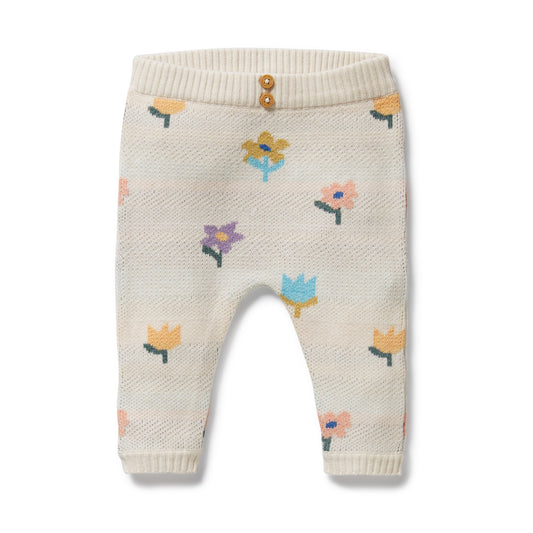 ORGANIC KNIT JACQUARD LEGGINGS - FLOWER POP