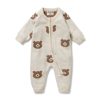 BEARY CUTE KNITTED ORGANIC KNITTED JACQUARD GROWSUIT