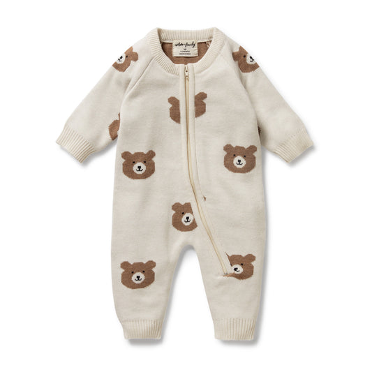 BEARY CUTE KNITTED ORGANIC KNITTED JACQUARD GROWSUIT