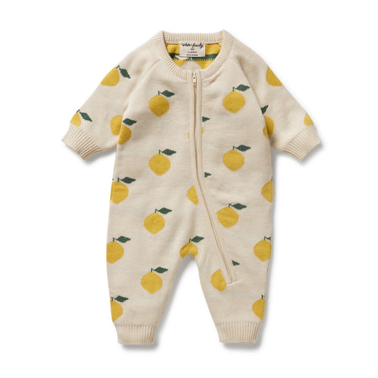 ORGANIC JACQUARD GROWSUIT - LEMONY