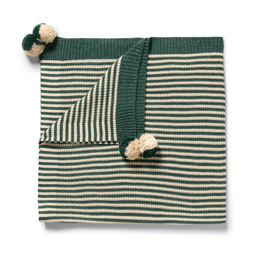 ORGANIC KNITTED STRIPE BLANKET - CLOVER