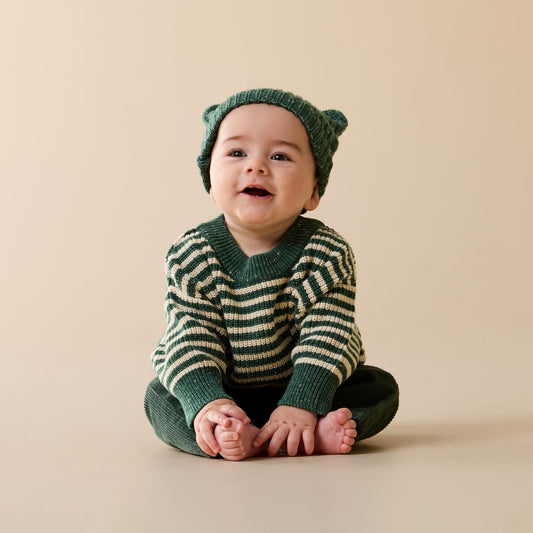 ORGANIC KNITTED STRIPE JUMPER - CLOVER
