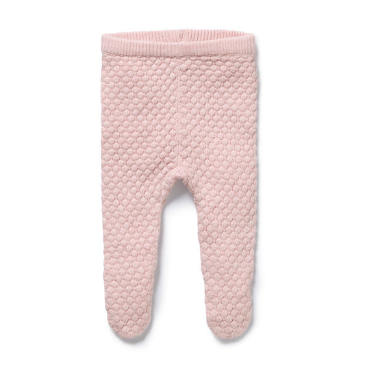 ORGANIC KNITTED BUBBLE LEGGING WITH FEET - MARSHMALLOW