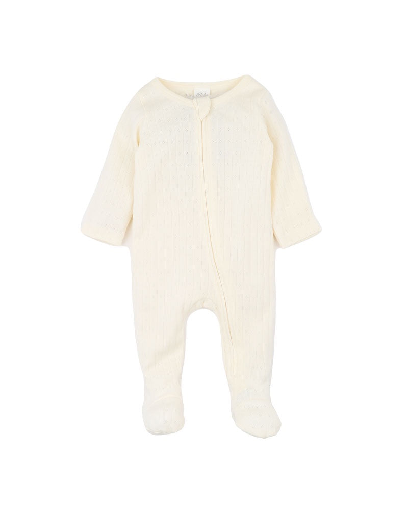 ORGANIC POINTELLE LONG SLEEVE ZIPSUIT - MILK