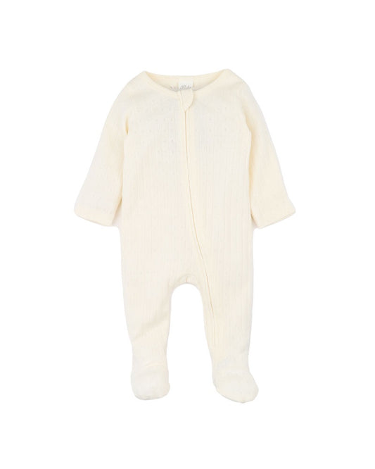 ORGANIC POINTELLE LONG SLEEVE ZIPSUIT - MILK