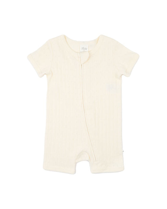 ORGANIC POINTELLE SHORT SLEEVE ZIPSUIT - MILK