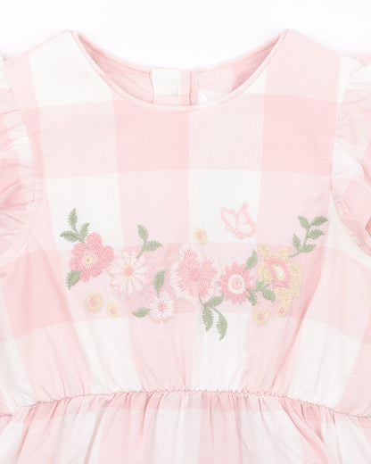 LARA EMBROIDERED CHECK ROMPER - PINK CHECK