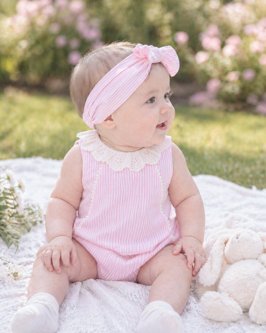 WILLA STRIPE LACE  COLLAR BODYSUIT - MUSK PINK