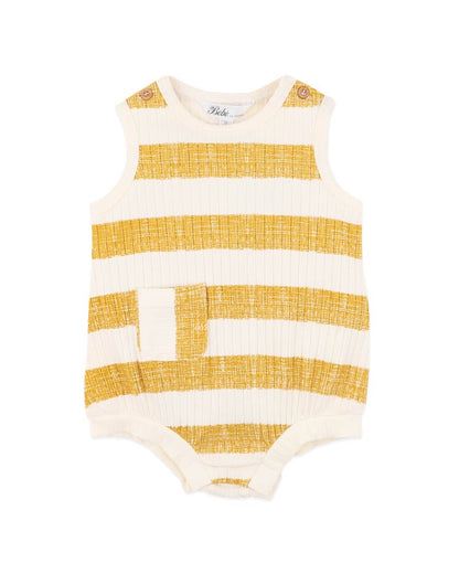 SWAY ORGANIC STRIPE WIDE RIB BODYSUIT - MUSTARD STRIPE
