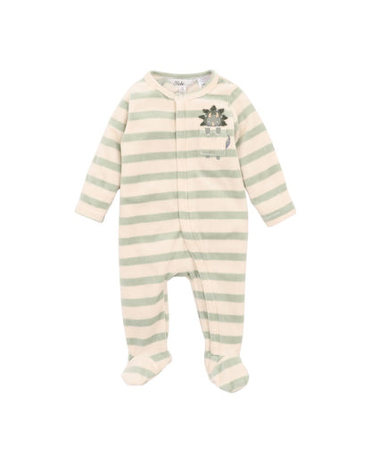 ISAAC STRIPE LS VELOUR ONESIE - SAGE STRIPE