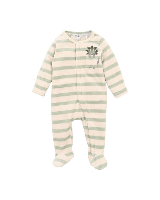 ISAAC STRIPE LS VELOUR ONESIE - SAGE STRIPE