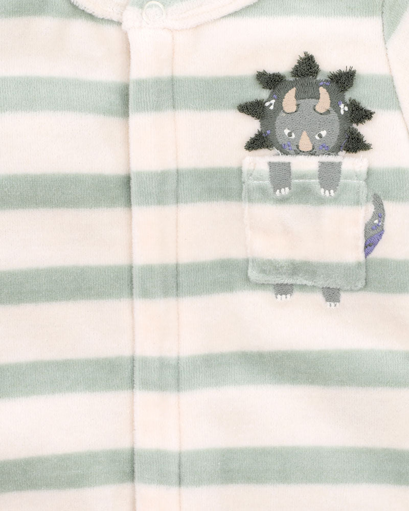 ISAAC STRIPE LS VELOUR ONESIE - SAGE STRIPE