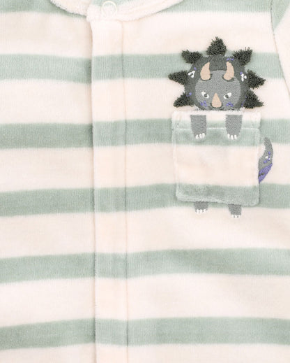ISAAC STRIPE LS VELOUR ONESIE - SAGE STRIPE
