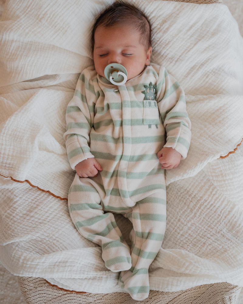ISAAC STRIPE LS VELOUR ONESIE - SAGE STRIPE
