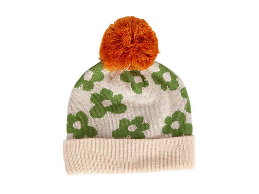 FLOWER POWER MERINO BEANIE - GREEN