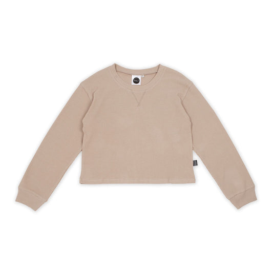WAFFLE CROPPED SWEATER - BISCUIT