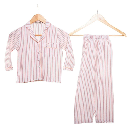 LEE CLASSIC LINEN PJS - RED STRIPE| PINK PIPING