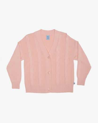 ORGANIC COTTON CABLE CARDIGAN -BABY PINK