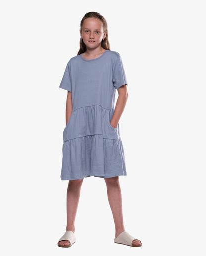 COTTON RIB RELAXED PLAY DRESS - BLUE