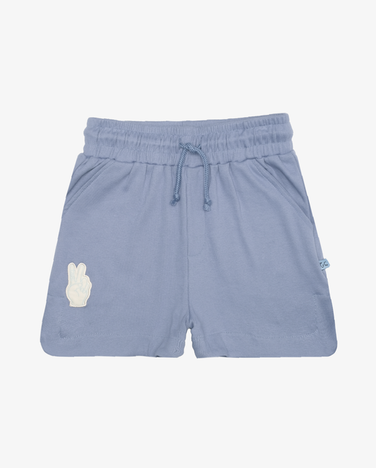 COTTON RIB SIMPLE SHORTS - BLUE