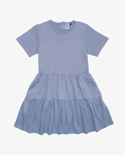 COTTON RIB RELAXED PLAY DRESS - BLUE