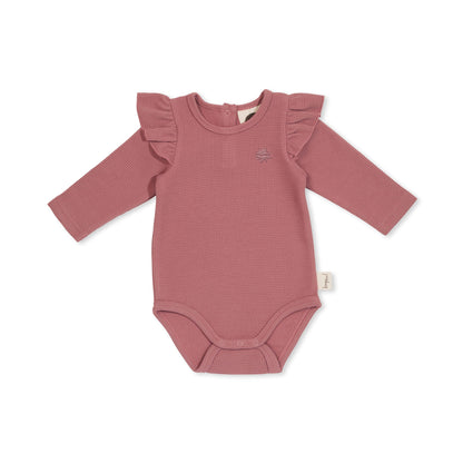 WAFFLE FRILL BODYSUIT - BERRY