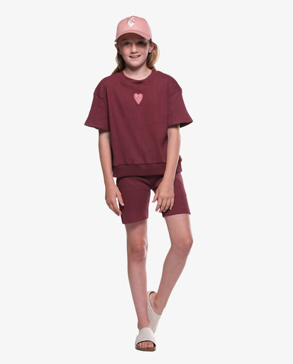 COTTON RIB STRETCH SHORTS - DARK PLUM