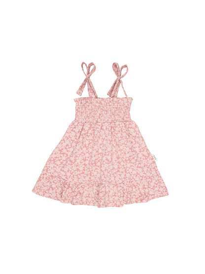 SMILE FLORAL SHIRRED DRESS  - DUSTY ROSE