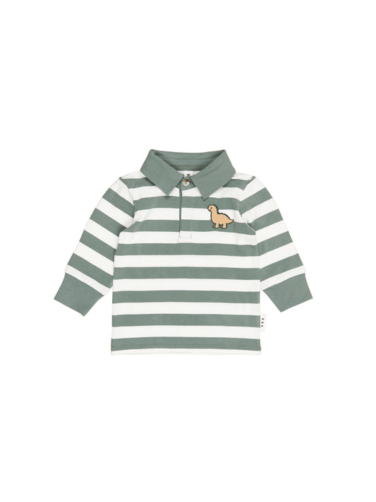 DINO STRIPE POLO - SPRUCE + ALMOND