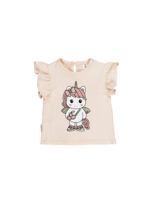 FAIRY UNICORN FRILL T-SHIRT - PEACH FUZZ