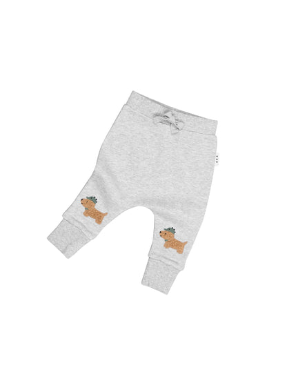 FURRY DINO DOG DROP CROTCH PANT - GREY MARLE