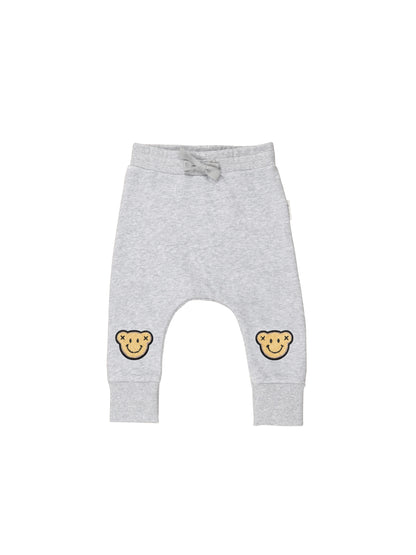 SMILE BEAR DROP CROTCH PANT - LIGHT GREY MARLE