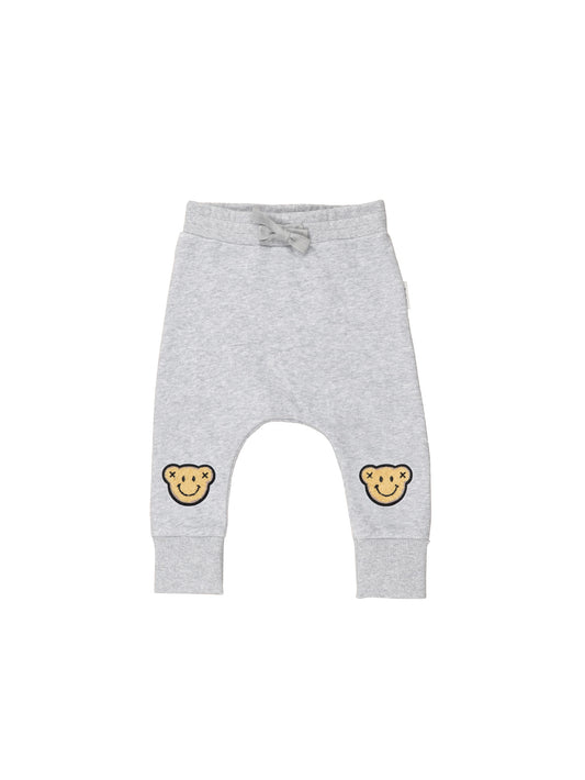 SMILE BEAR DROP CROTCH PANT - LIGHT GREY MARLE