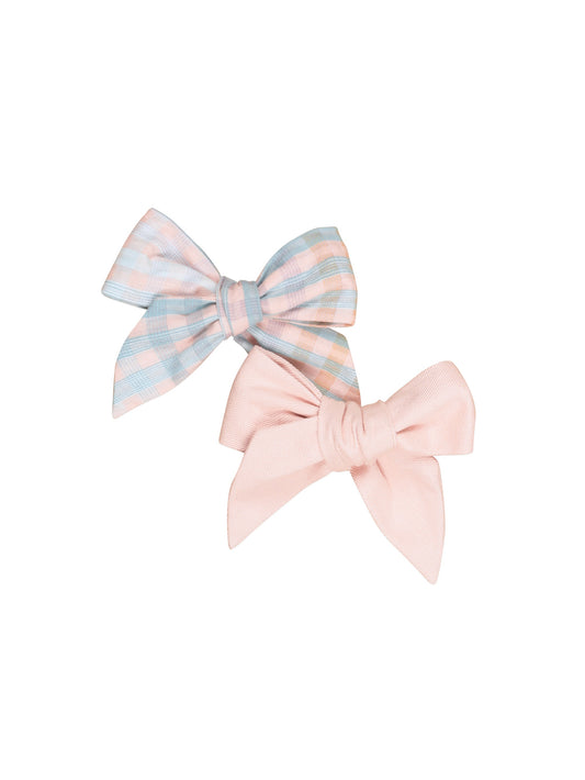 RAINBOW CHECK 2PK HAIR BOW - PINK PEARL + MULTI